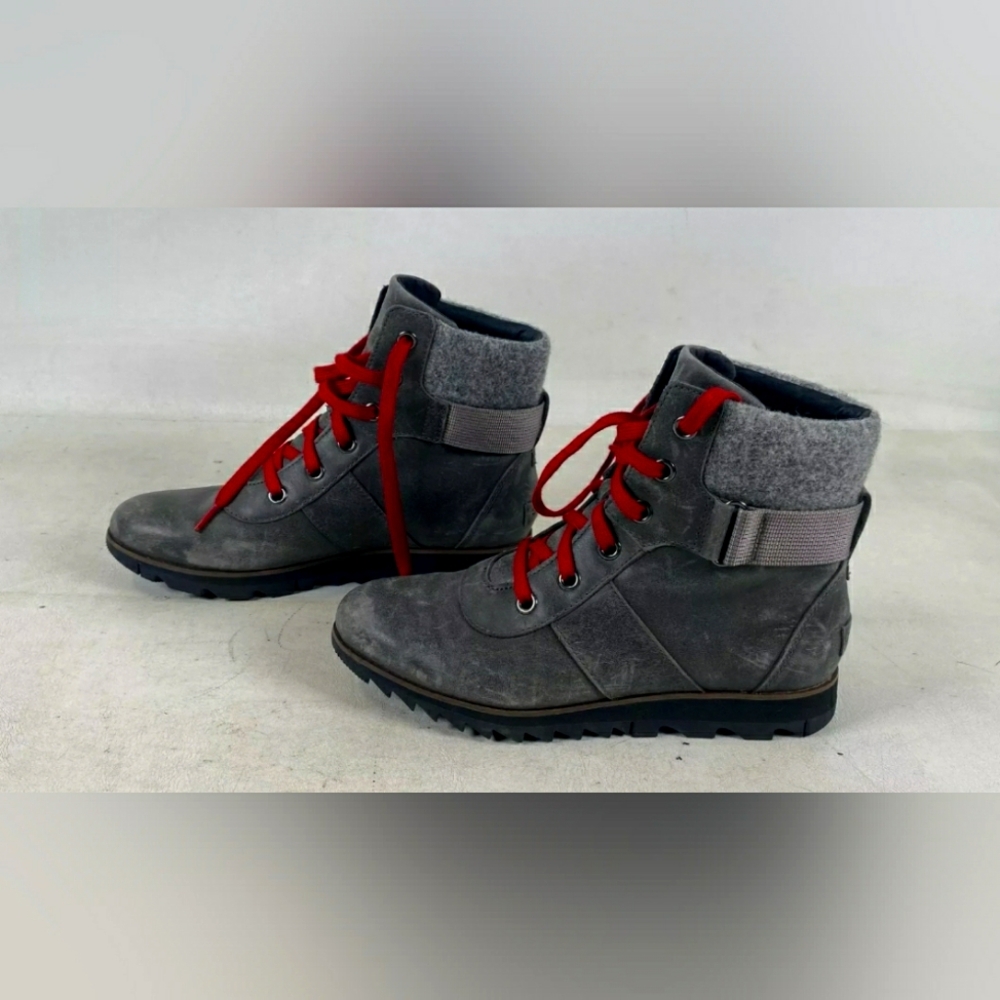 Sorel Harlow Conquest Gray Waterproof Leather Boots Women Shoes 9 or Men 7.5